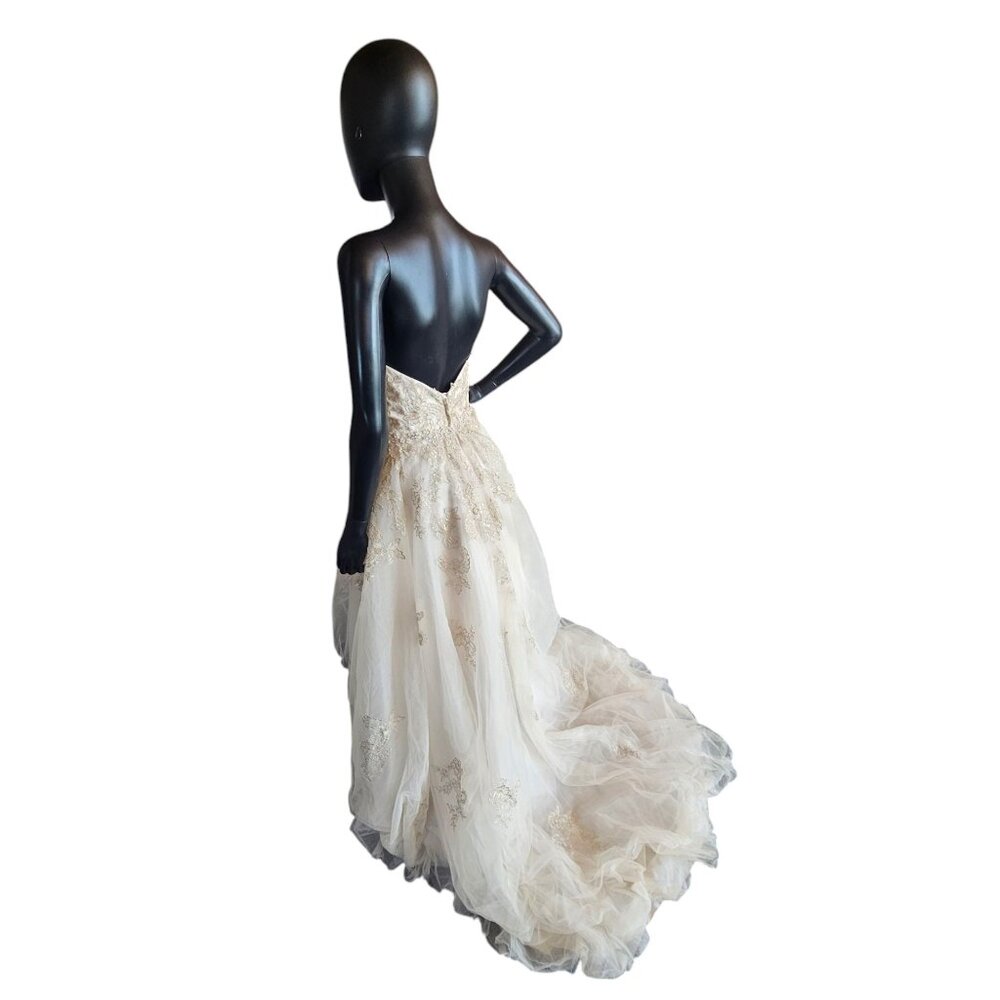 Champagne/Gold Embroidered High/Low Wedding Gown - Private Label by G - Picture 9 of 11